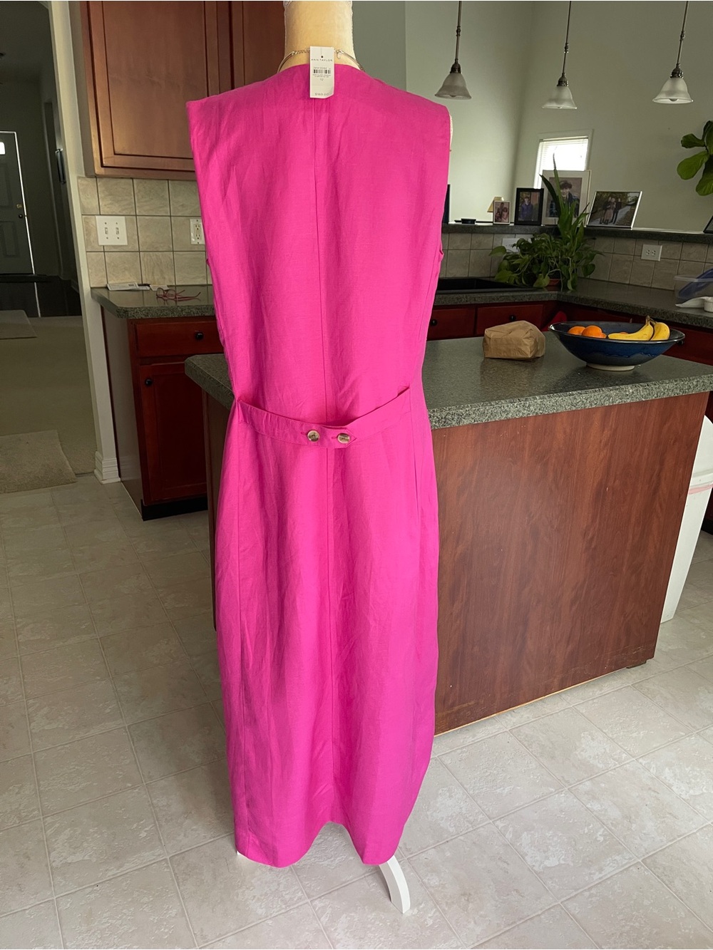 NWT Ann Taylor Fuchsia Linen Blend V-Neck Midi Dress - sz 12 - Picture 4 of 10